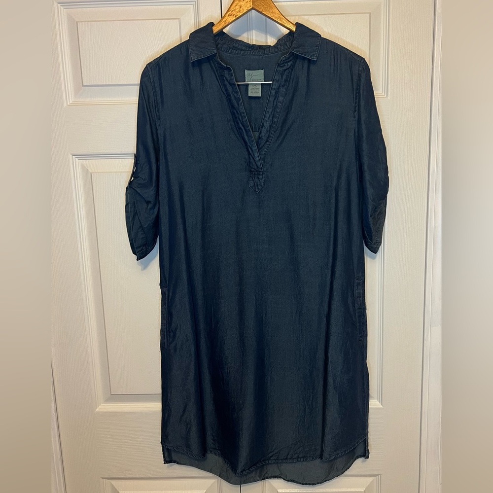 Andrea Jovine Denim Blue Shirt Dress 100% Tencel Size M